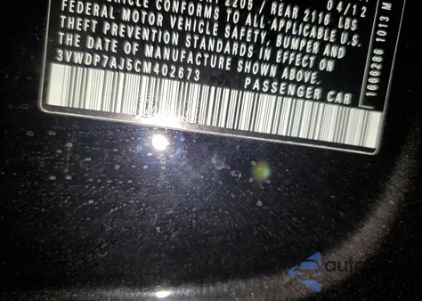 2012 Volkswagen Jetta Se from USA, damaged, VIN 402673